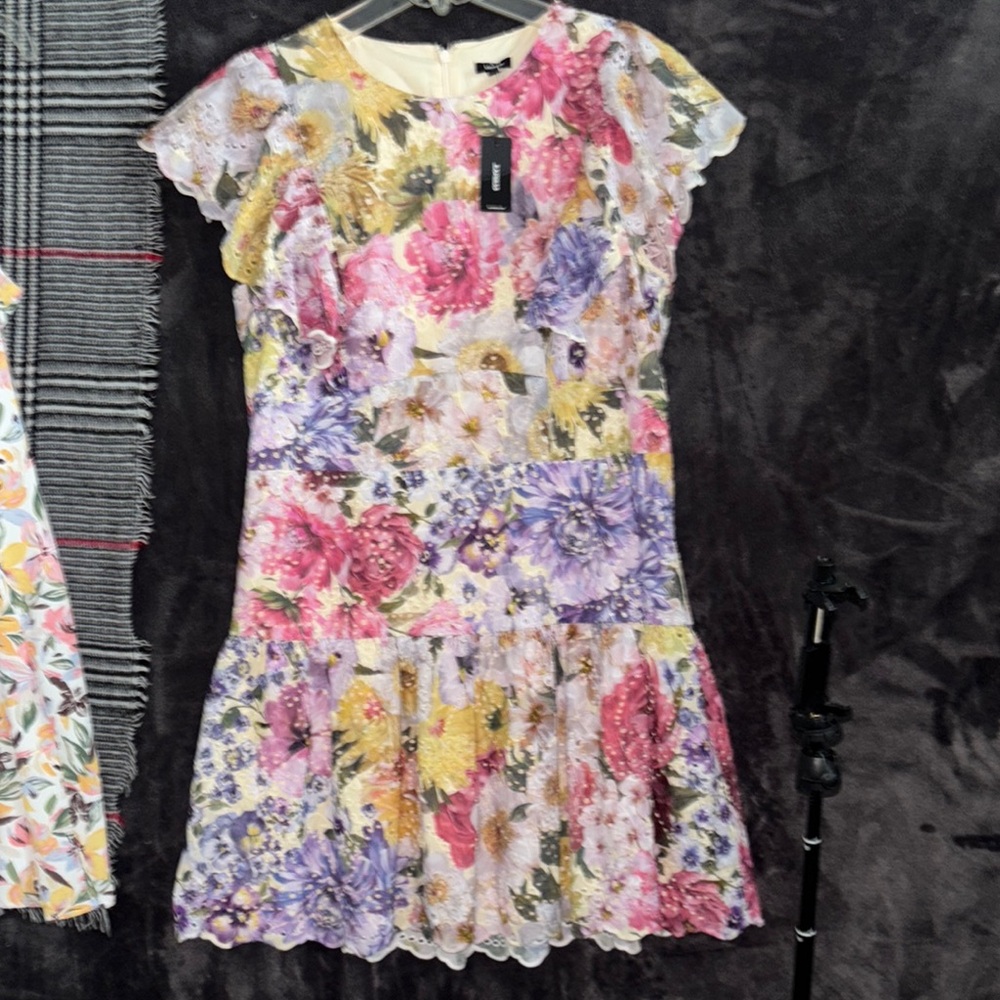 Express Vibrant Pink and Cream Floral Dress